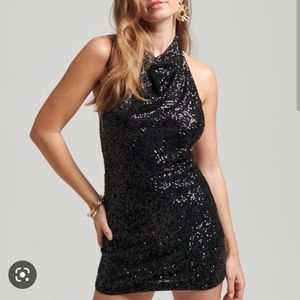 Dusak Sequin Black Mini Dress Black M Cowl Sexy NYE Party Vintage